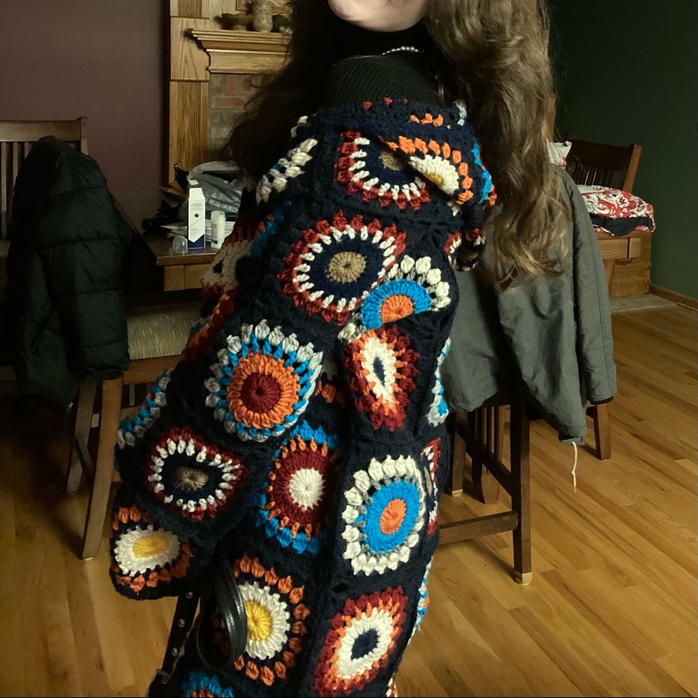 BY mommys_attic ->Hand crocheted long cardigan hooded sweater by crochet_by_ayla - Picture 2 of 10